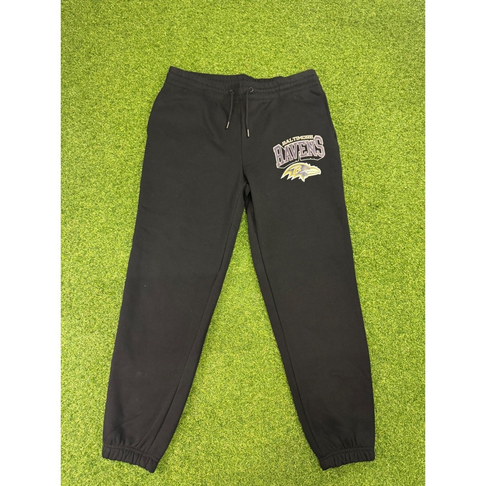 NFL Primark Baltimore Ravens Sweatpants Mens Medium‎ Black Joggers Fleece Lining